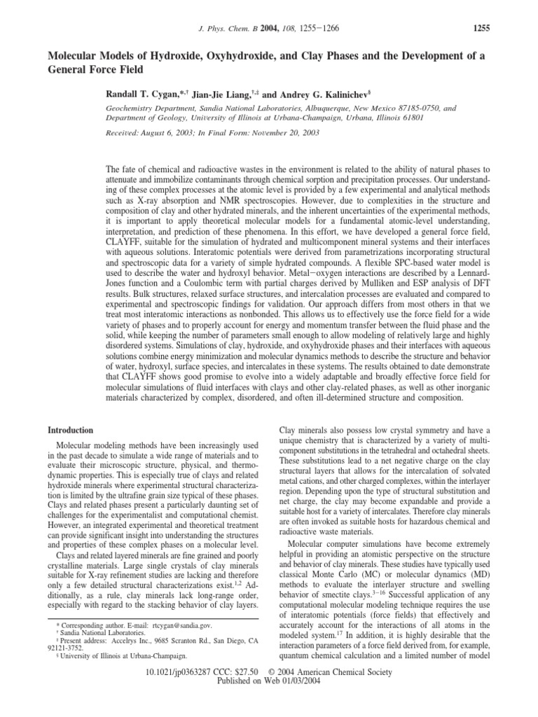 Clayff PDF Force Field (Chemistry) Hydroxide