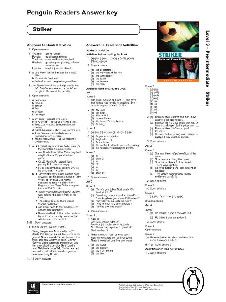 Penguin Readers Answer Key: Striker | PDF | Association Football | Teams