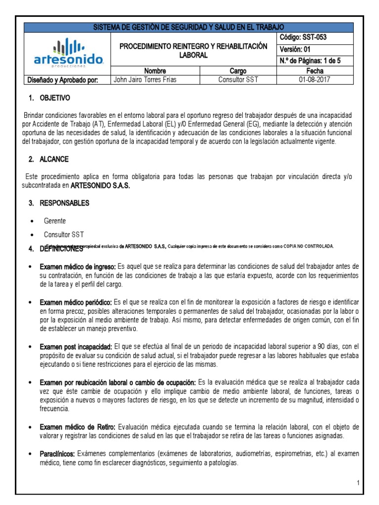 Reintegro y Rehabilitación Laboral SST | PDF | Seguridad y salud ...