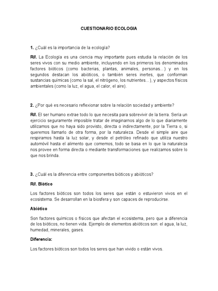 Cuestionario sobre Ecología y Ecosistemas | PDF | Fósforo | Ecosistema