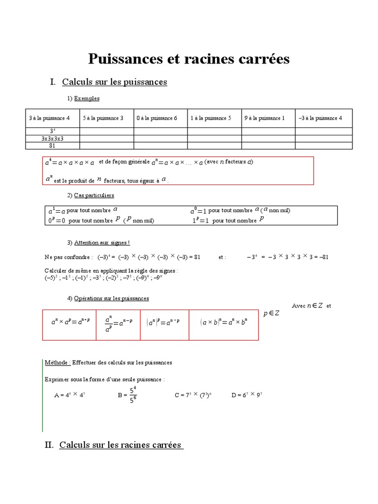 Exercices Puissances Et Racines Carrées Seconde Pdf Cours Eleves Puissances Racines 2de | PDF | Racine carrée | Théorie des  anneaux