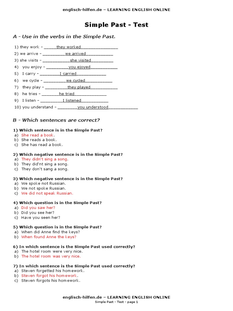 Simple Past Test for English Learners | PDF | Language Mechanics | Grammar