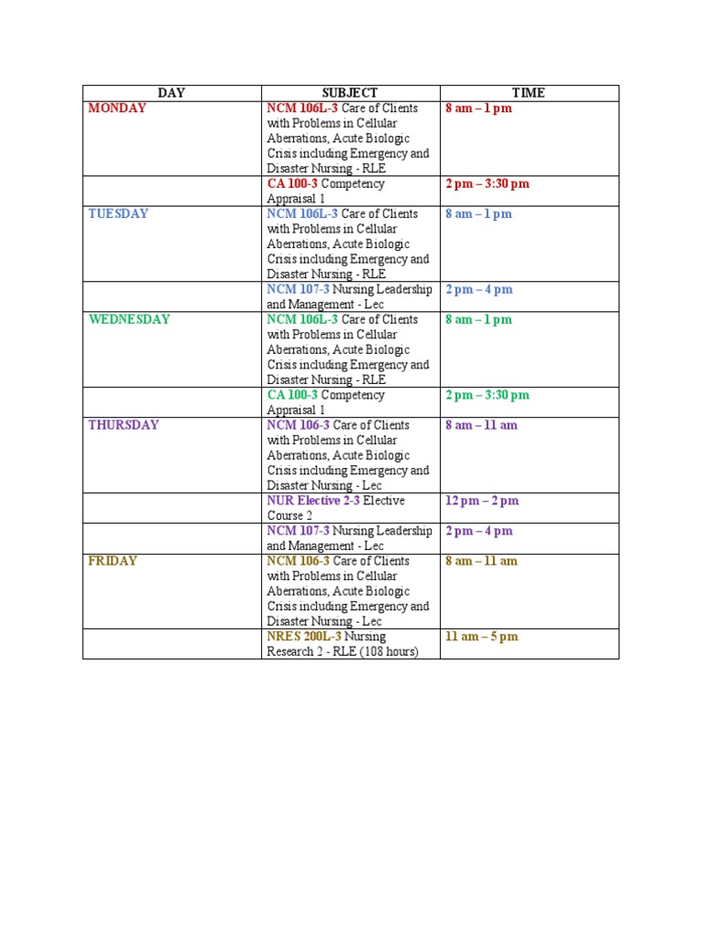 Schedule 4th Year 1st Sem | PDF