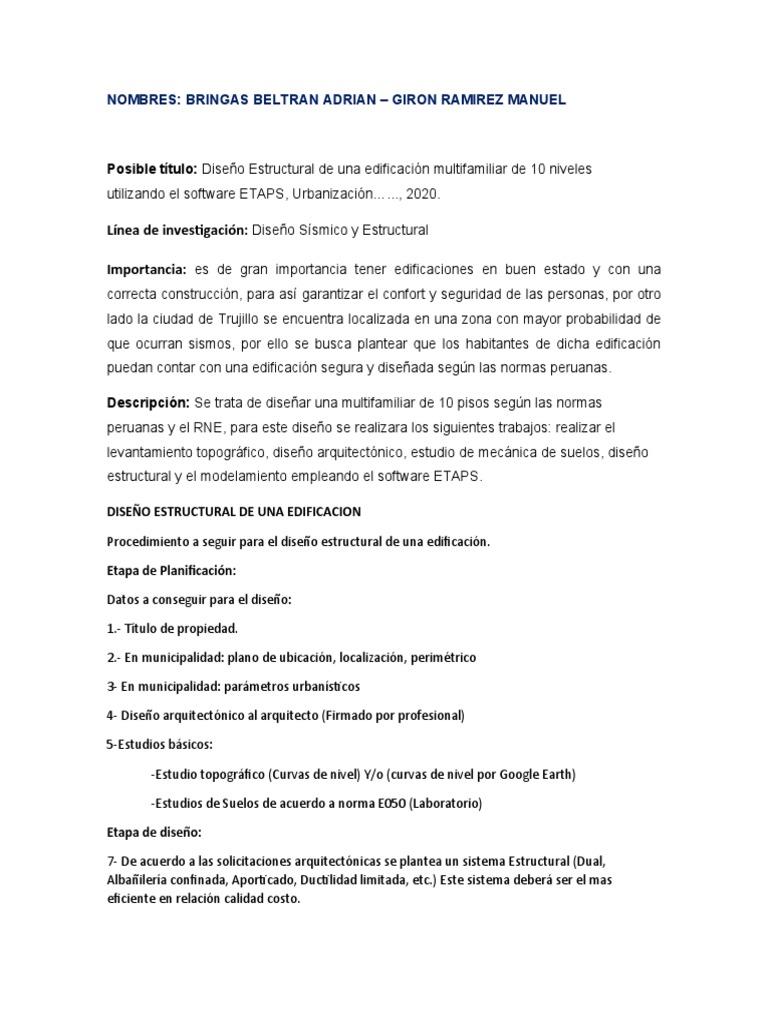 Diseño Estructural De Una Edificacion Pdf Fundación Ingeniería