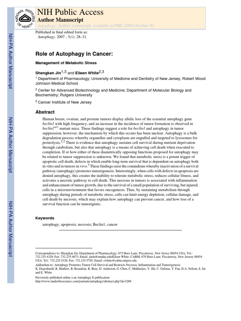 The Role of Autophagy in Cancer | PDF | Autophagy | Apoptosis