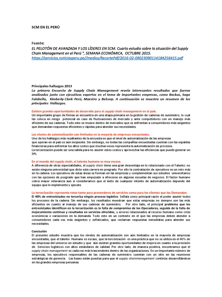 Supply Chain Management en Perú 2015 | PDF | Logística | Gestión de la ...