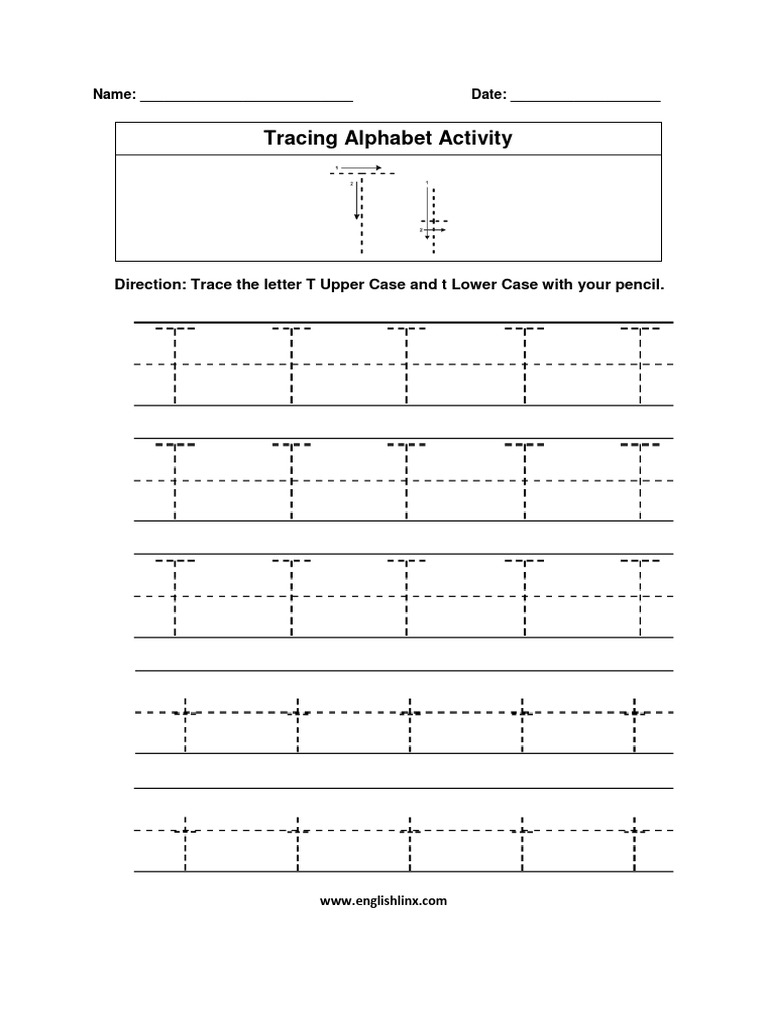 Tracing T Alphabet Worksheet PDF | PDF