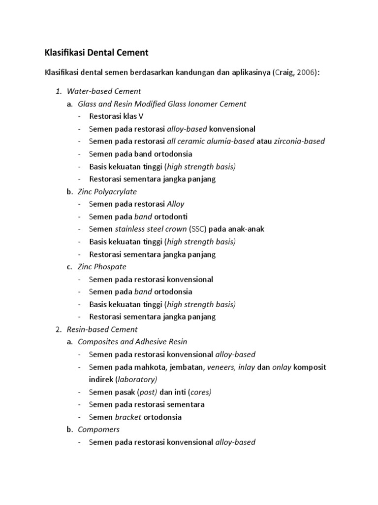 DENTAL CEMENT CLASSIFICATIONS AND APPLICATIONS PDF
