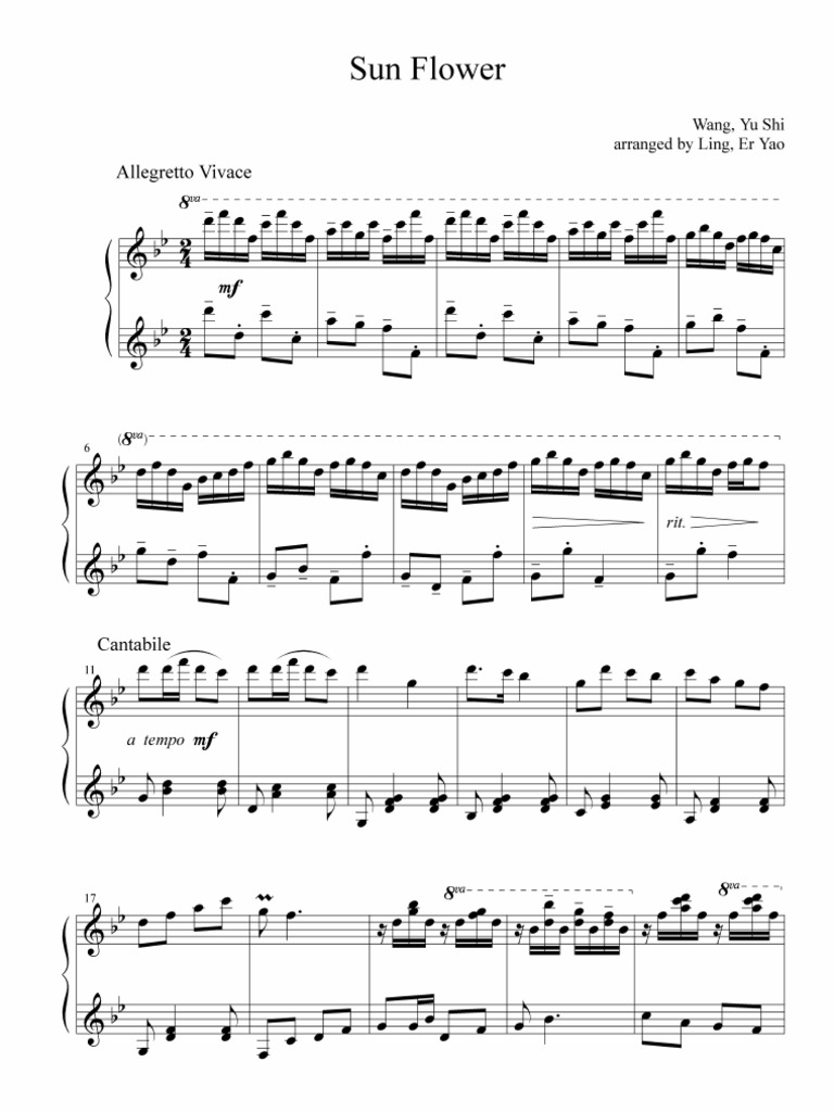 Sunflower piano sheet
