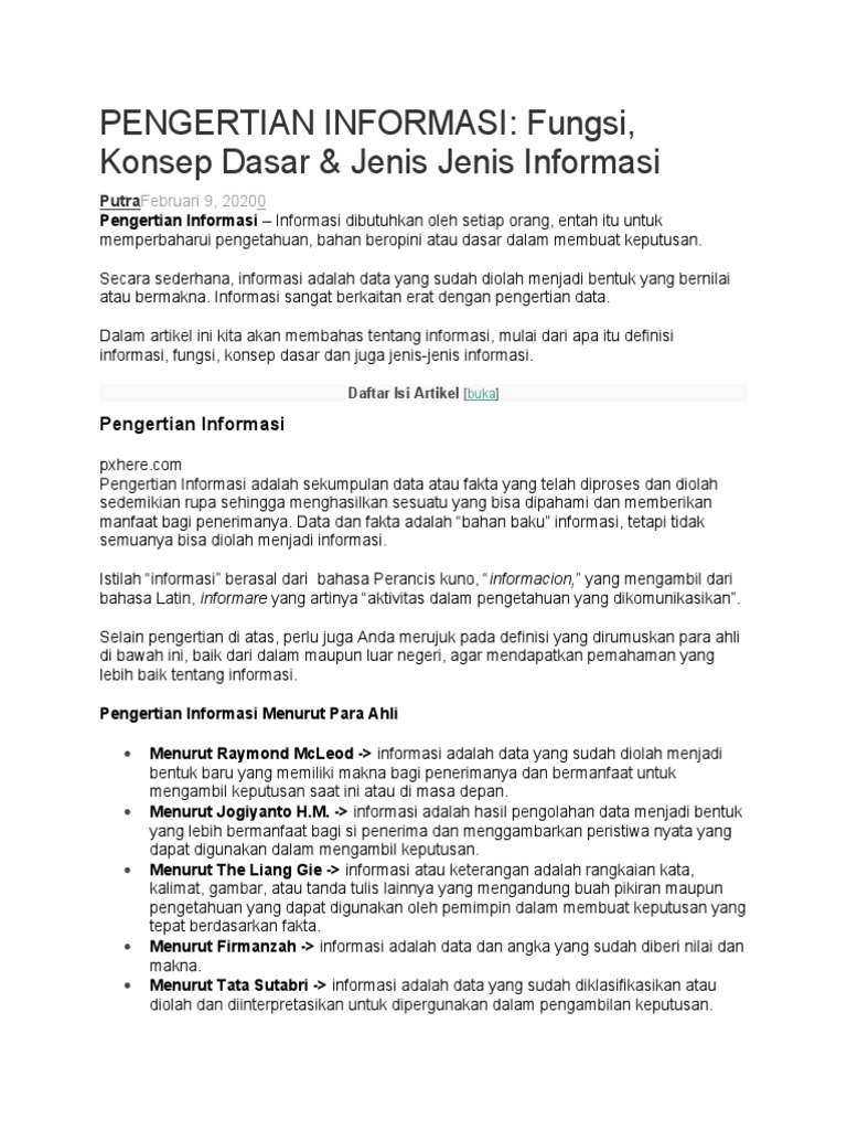 Pengertian dan Fungsi Informasi | PDF | Karier & Perkembangan