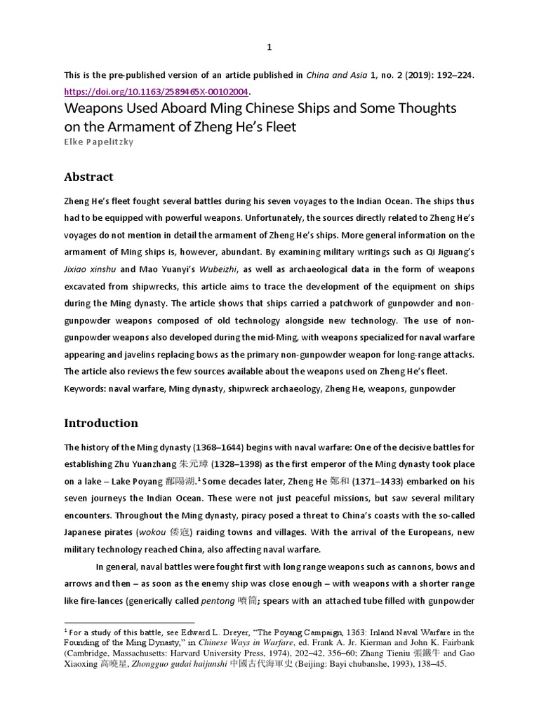 Weapons Used Aboard Ming Chinese Ships A Pdf Cannon Naval Warfare