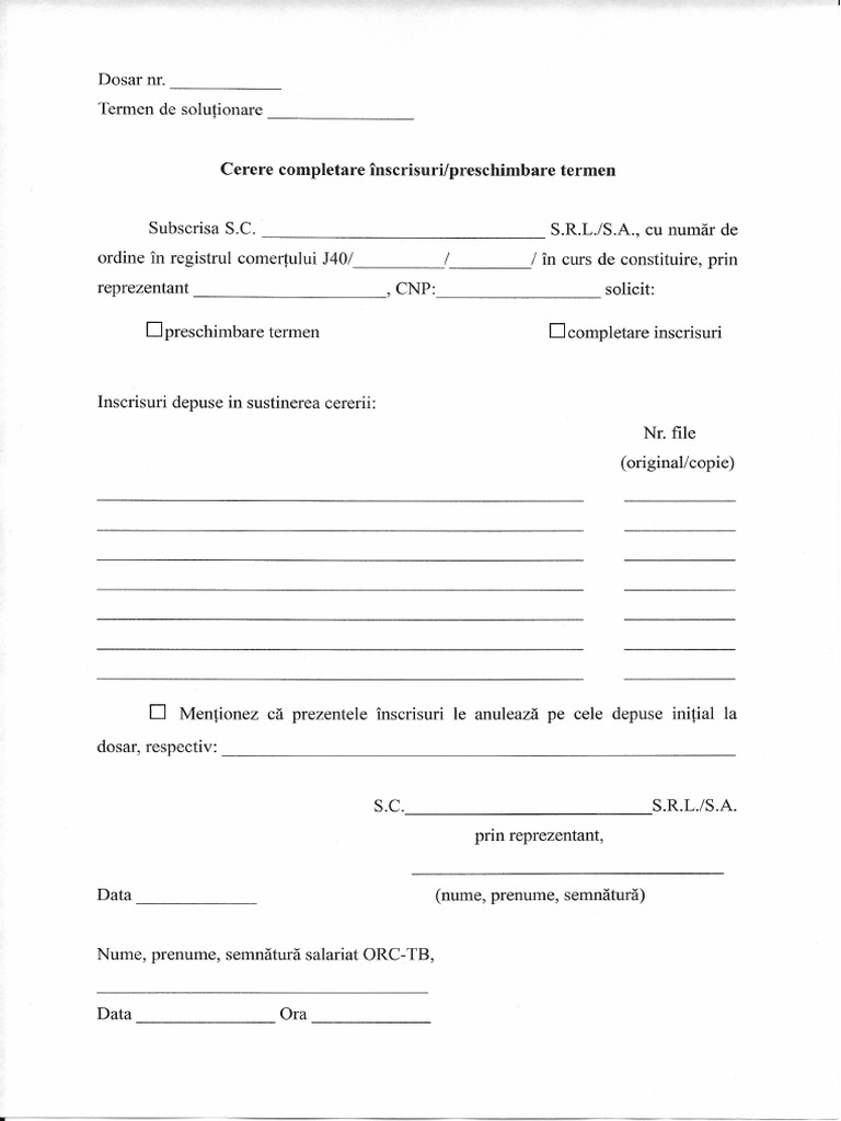 Cerere Preschimbare Termen Onrc | PDF