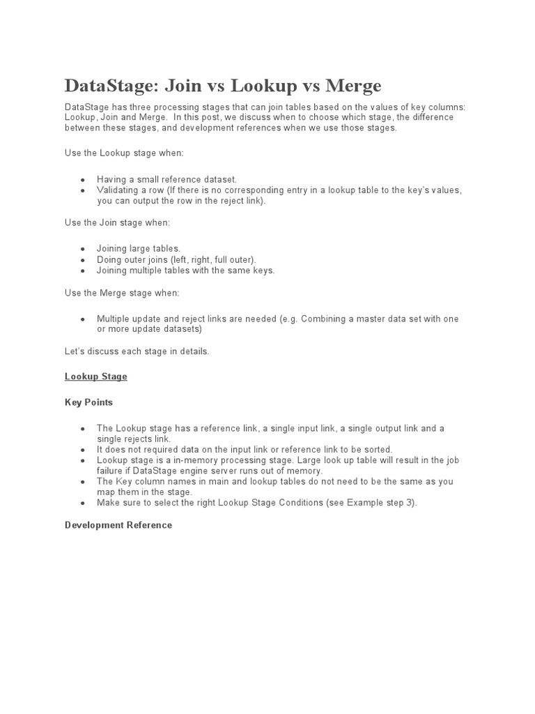DataStage: Join, Lookup, and Merge Explained | PDF | Data Management ...