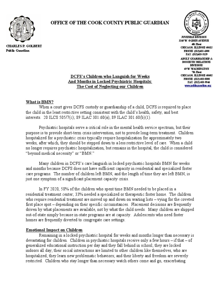Data For FY2020 DCFS Children in Hospitals (Courtesy Charles Golbert