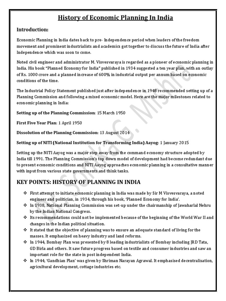 History of Economic Planning in India PDF Economic Planning
