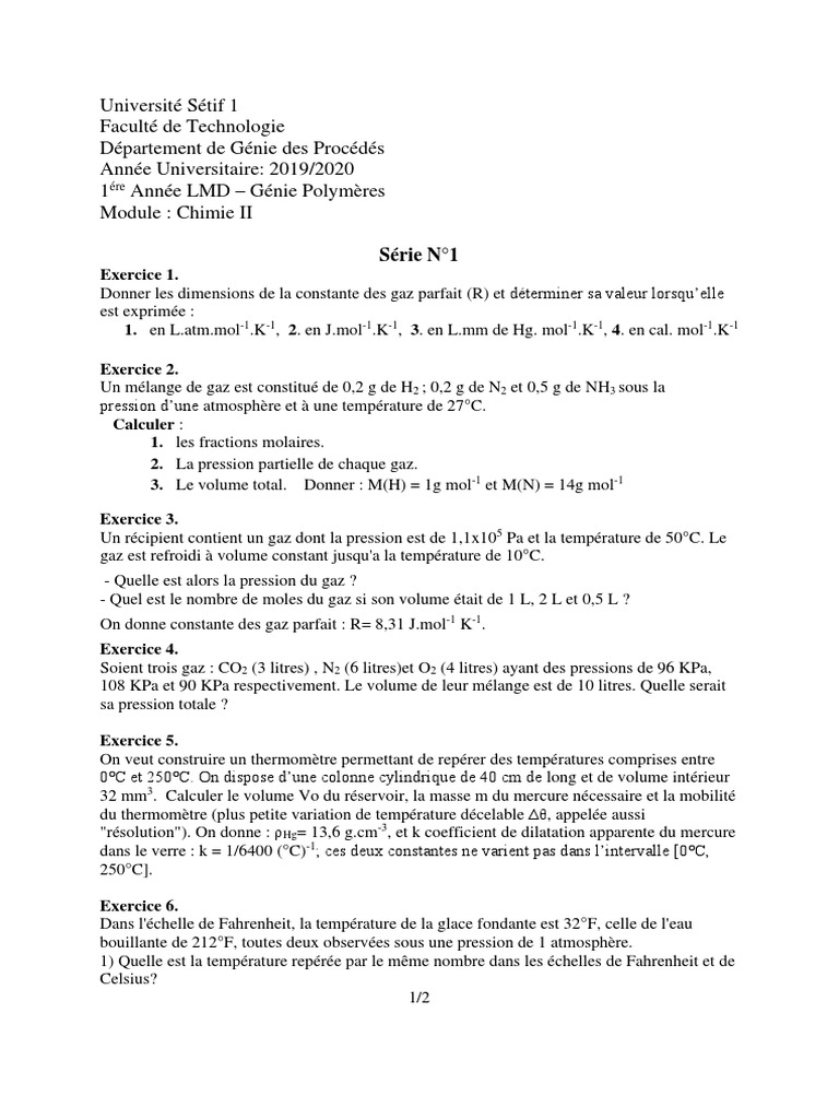 Chimie-II-td1 1 Anne PDF | PDF | Thermomètre | Température