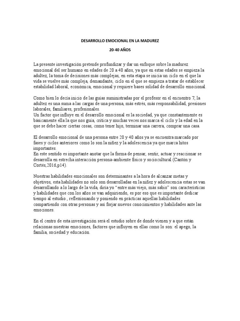 Madurez emocional en la adultez joven | PDF | Adultos | Las emociones