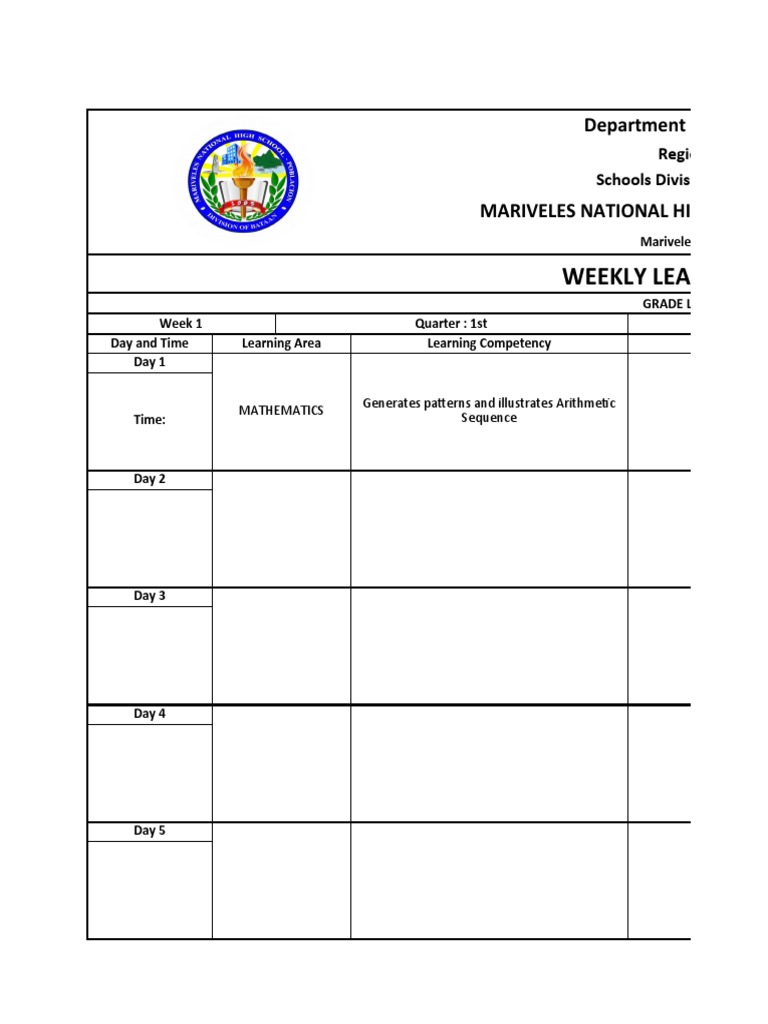 Weekly Learning Plan: Department of Education | PDF | Teaching ...