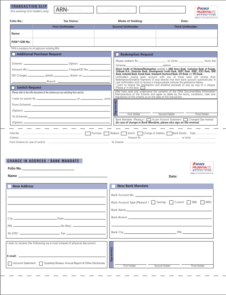 Icici mf update details form pdf cheque banks