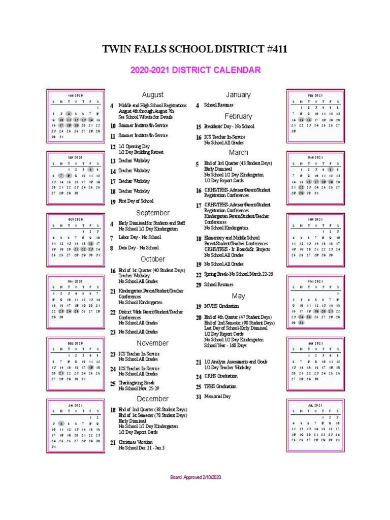 Twin Falls School District Calendar 20-21 | PDF | Schools | Students