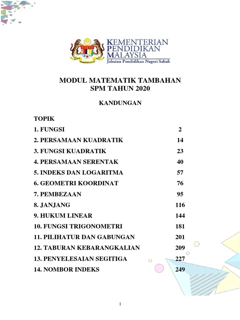 Modul 25 Matematik Tambahan Jpn Sabah Pdf