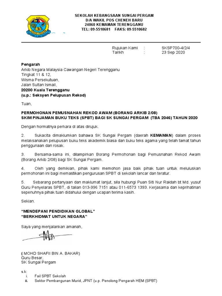1 Jpnt Surat Permohonan Sekolah Kepada Arkib Pdf