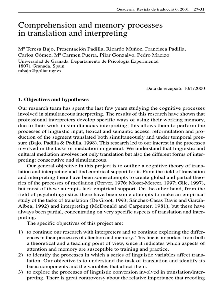 Cognitive Processes in Interpreting Research | PDF | Working Memory ...