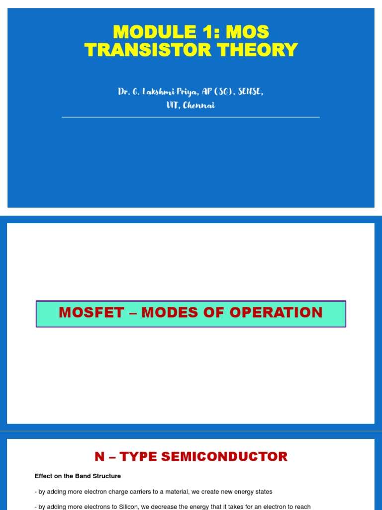 Module 1 Mos Transistor Theory Dr. G. Lakshmi Priya, AP (SG), SENSE