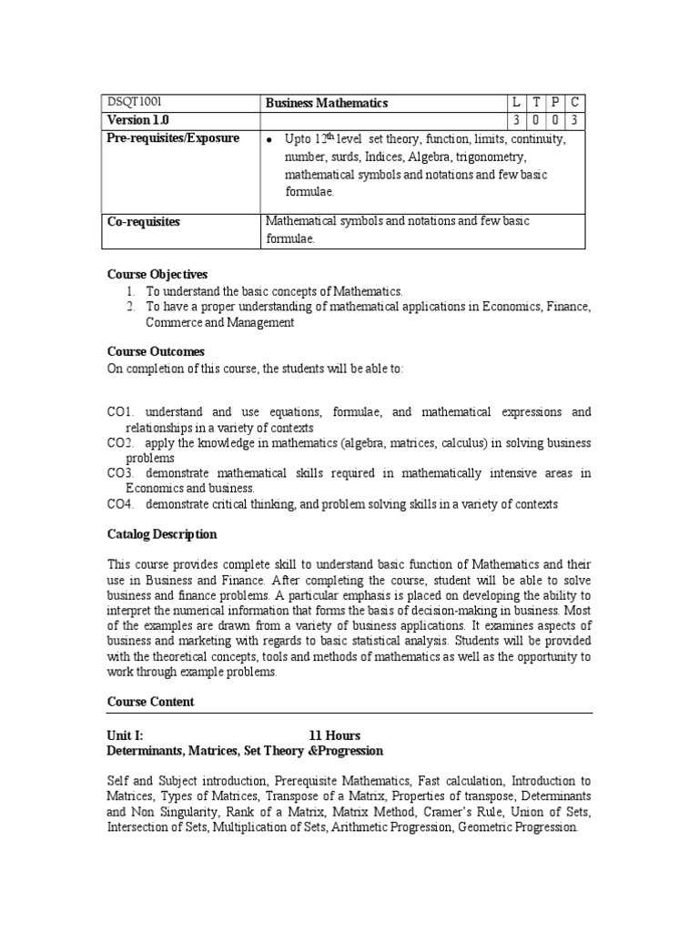 Business Mathematics for BBA 1st Year | PDF | Demand | Teaching Mathematics