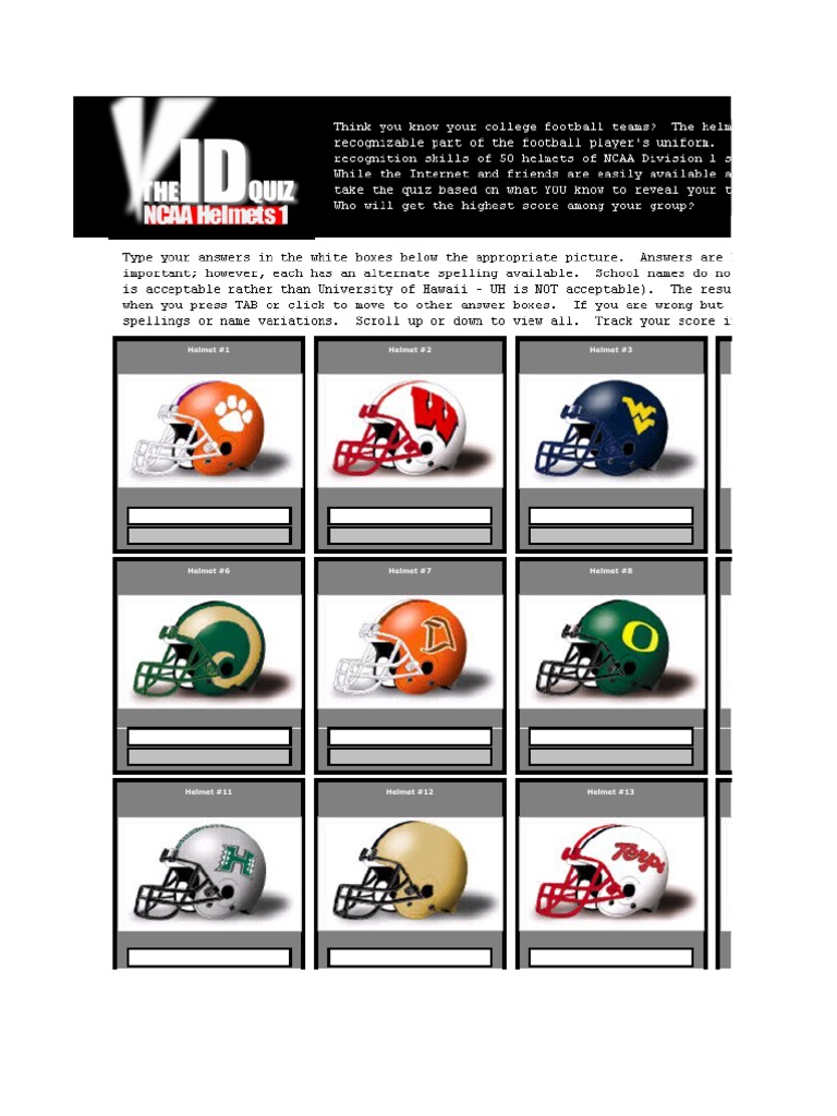 Id Quiz Ncaa Helmets PDF, 49 OFF