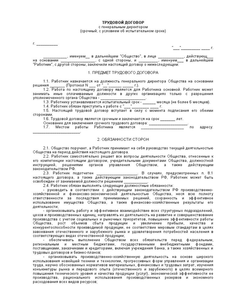 Dogovor Trudovoi Director Srok | PDF