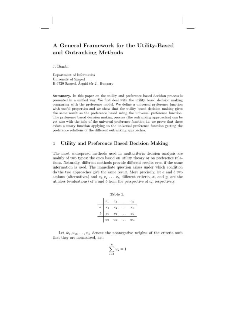 A General Framework For The Utility-Based and Outranking Methods | PDF ...