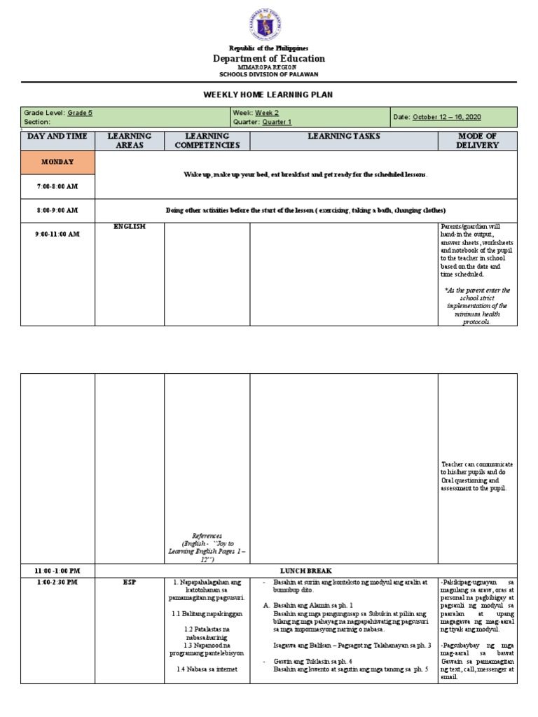 Weekly Home Learning Plan Q1 W2 PDF