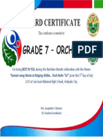 Award Certificate: Grade 7 - Orchid