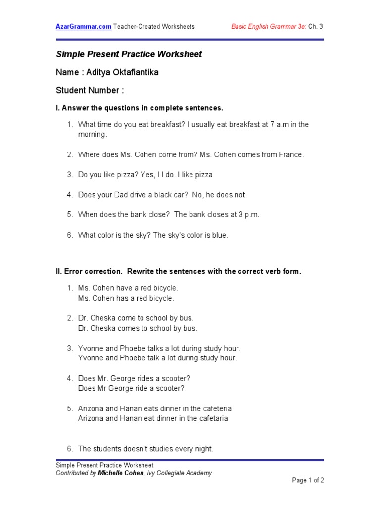 BEG 3 Simple Present Practice Fix | PDF