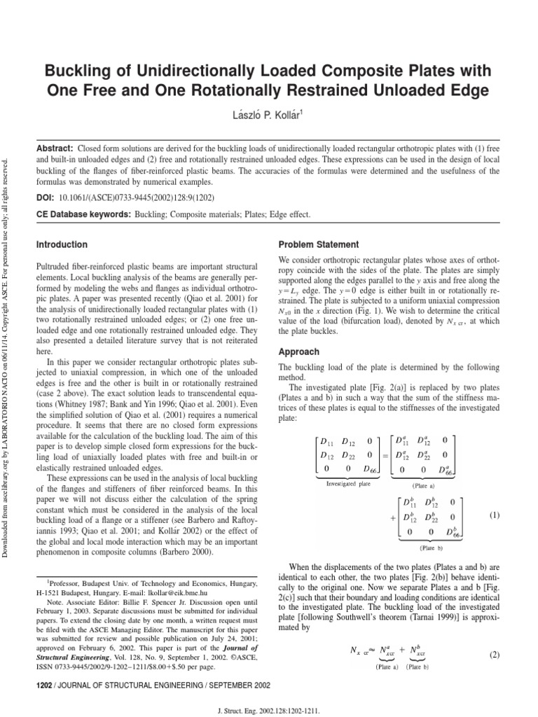 Kollar - Buckling of Unidirectionally Loaded Composite Plates (2002 ...
