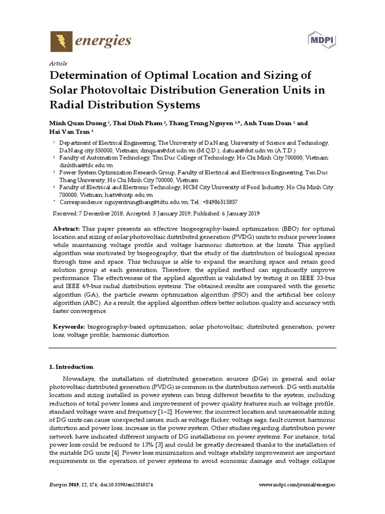 Determination of Optimal Location and Sizing of Solar Photovoltaic ...