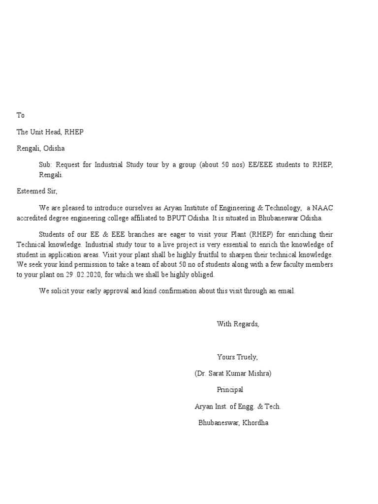 Request for Study Tour Approval | PDF | Academia | Engineering