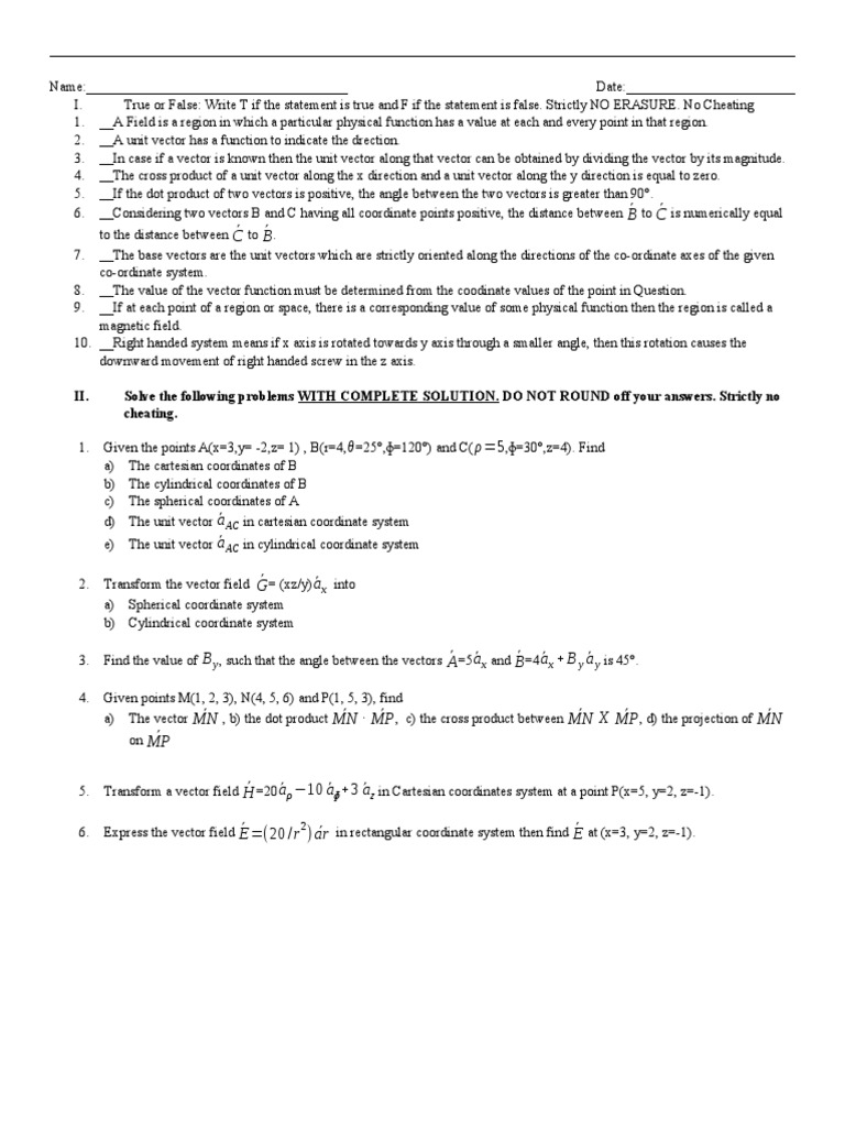 Emags Exam 07 10 18 Euclidean Vector Cartesian Coordinate System