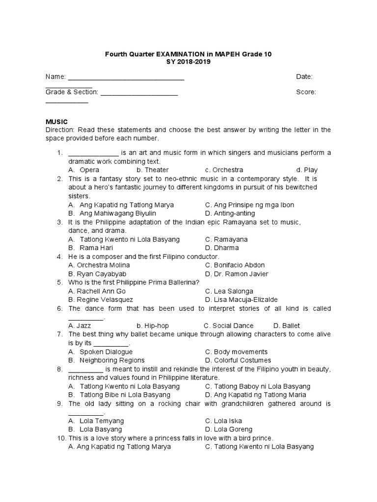 Assessment Test in Mapeh 10 | PDF | Health Professional | Physician