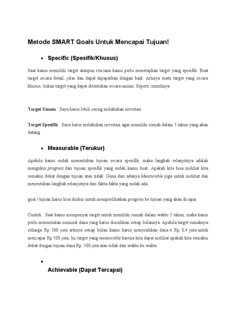 Metode SMART untuk Menetapkan Tujuan | PDF | Karier & Perkembangan