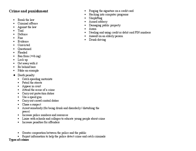 Crime and Punishment Vocabulary Guide | PDF