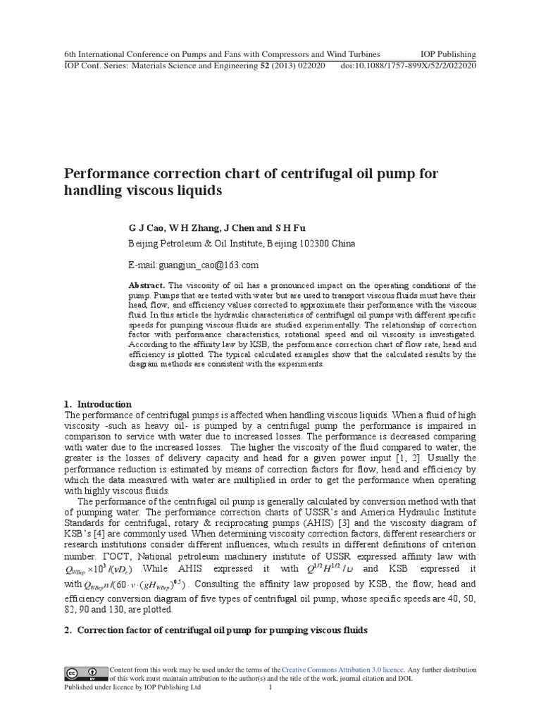 Performance Correction Chart of Centrifugal Oil Pump For Handling