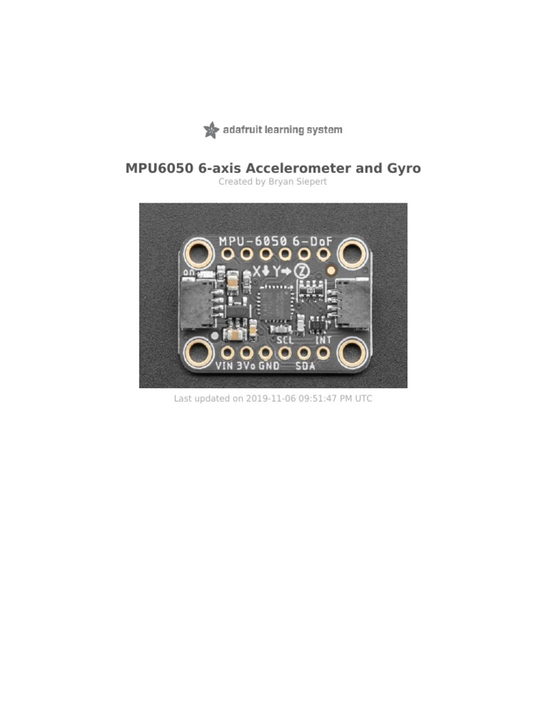 Mpu6050 6 Axis Accelerometer and Gyro | PDF | Arduino | Electronic ...
