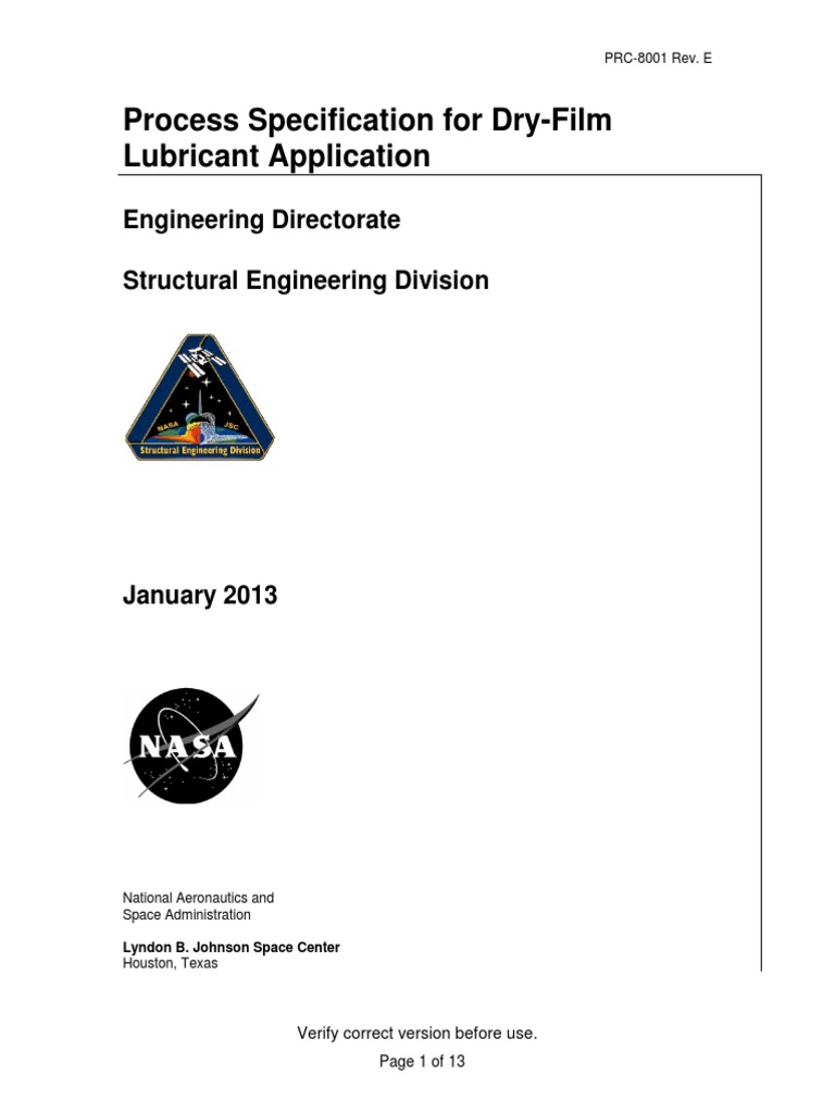 PRC8001 Rev. E Process Specification For DryFilm Lubricant Application PDF Abrasive