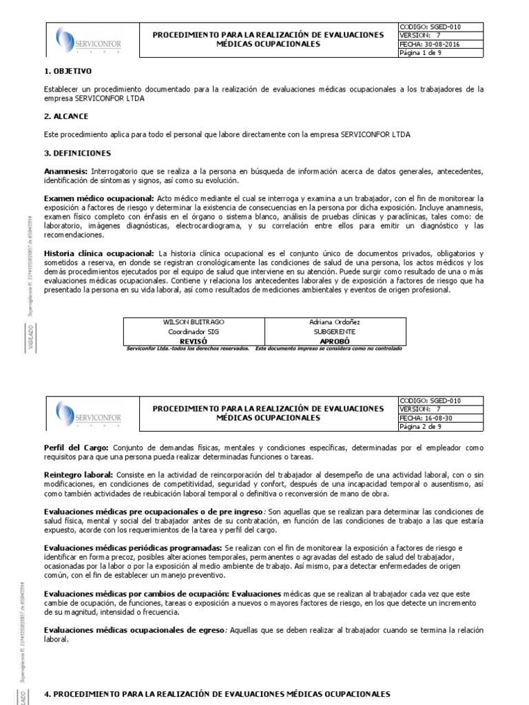Sged-010 Procedimiento para La Realización de Evaluaciones Médicas ...