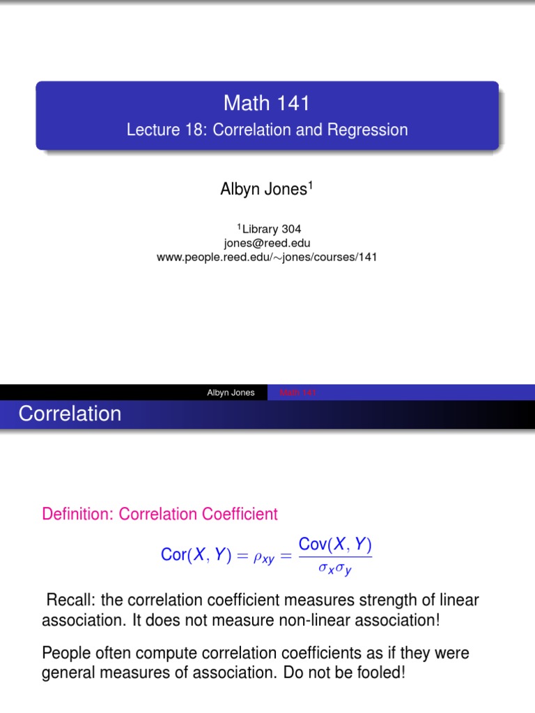 Correlation and Regression in Math 141 | PDF | Correlation And ...