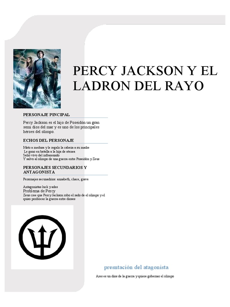 Personajes De Percy Jackson Y Los Dioses Del Olimpo Percy Jackson y El Ladron Del Rayo | PDF