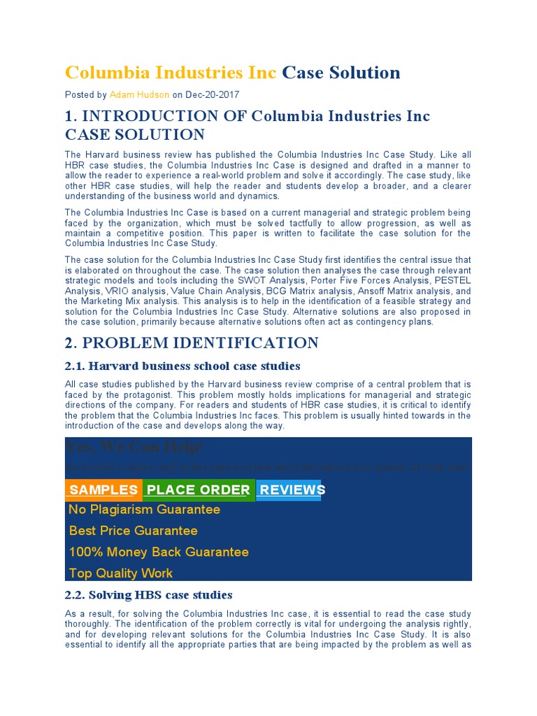Columbia Industries Inc Case Solution PDF