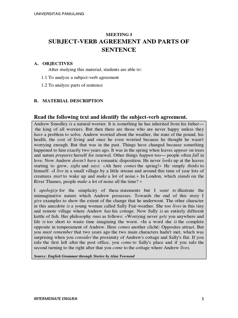English 2-01-Structure Subject Verb Agreement | PDF | Grammatical ...